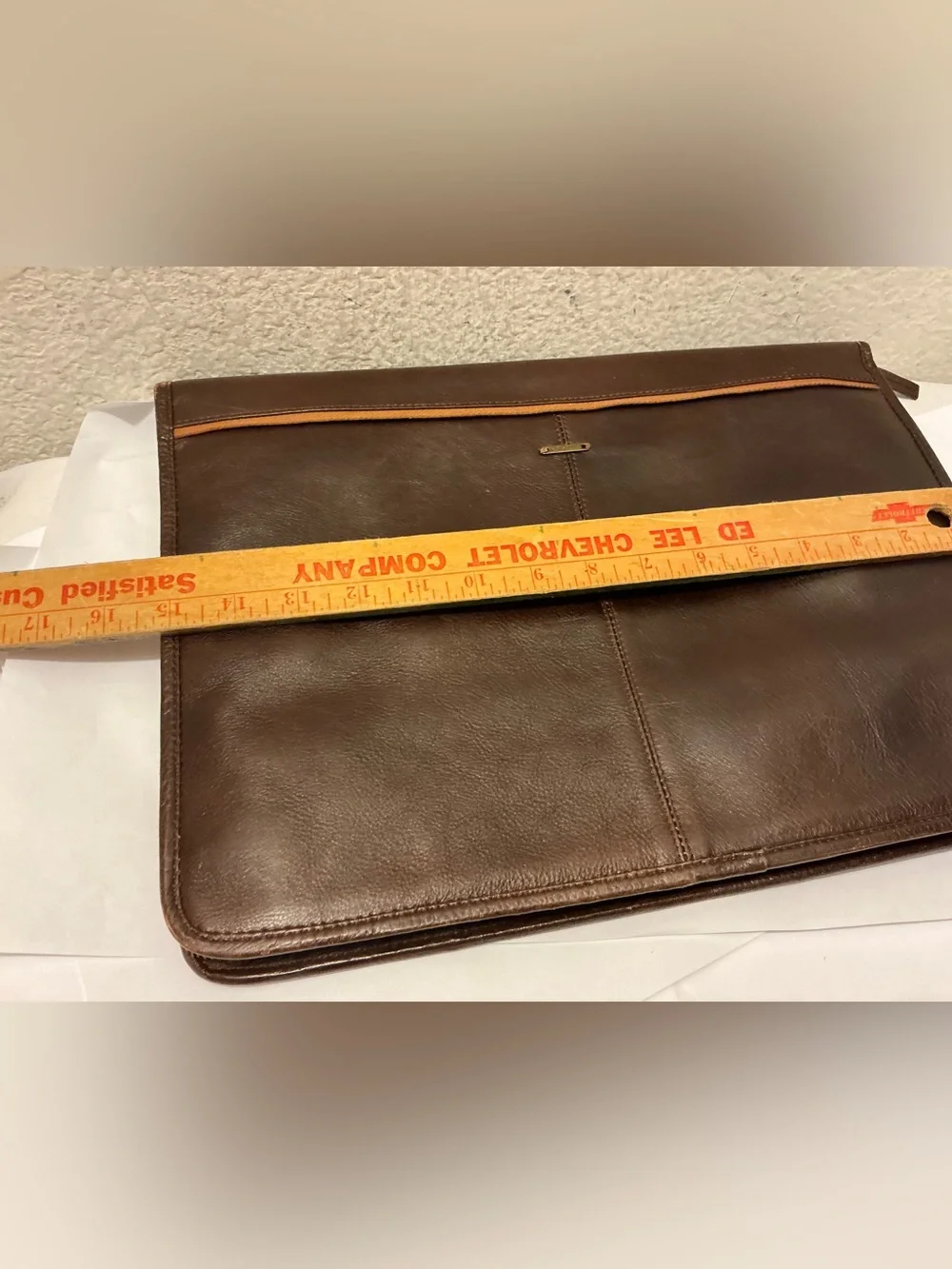Hidesign Sleek Brown Leather Men's Briefcase Clutch with Orange Trim